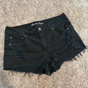 American Eagle Outfitters Black Distressed Denim Cutoff Shorts with Frayed Hem